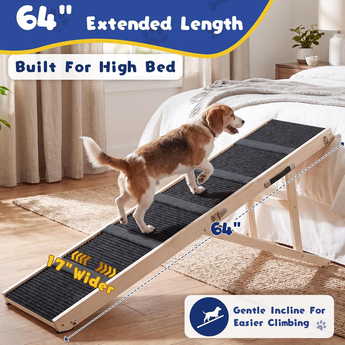 64" l extra long dog ramp for high showing dimensions
