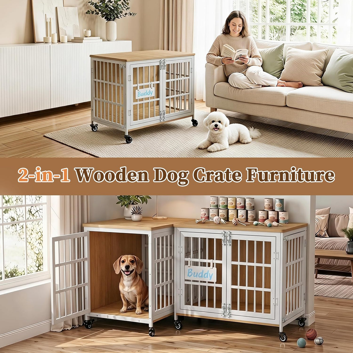 easycom 27in dog crate furniture with personalized name on a desk or shelf