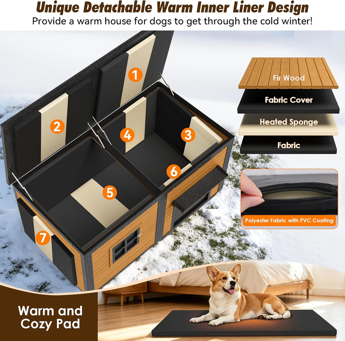 59" extra large outdoor dog house with insulated on a desk or shelf