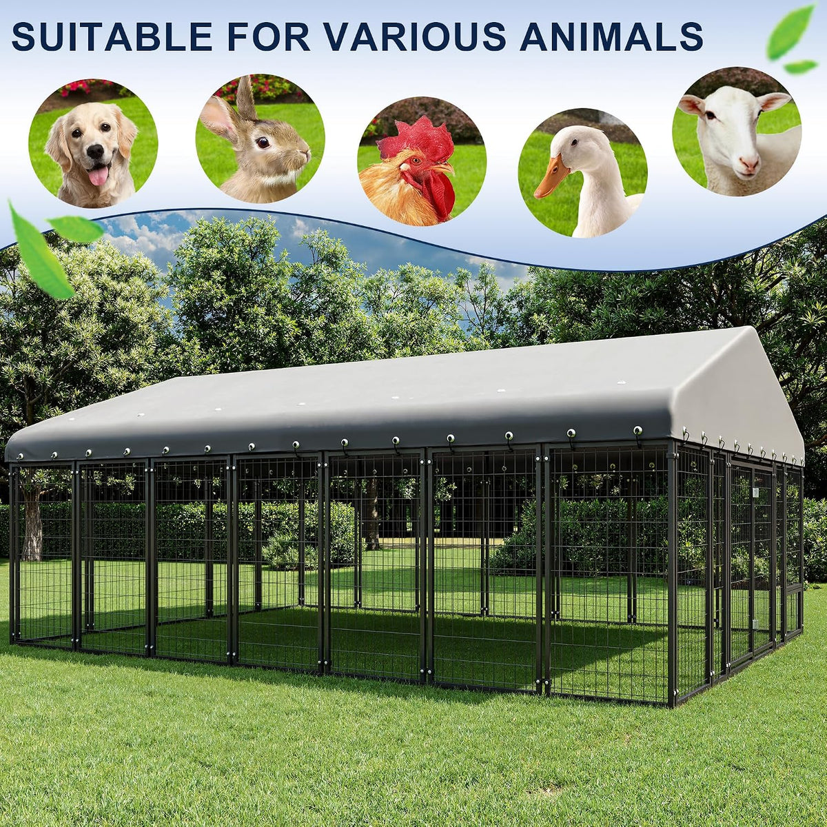 10x20ft large dog kennel outside heavy duty dog, side view