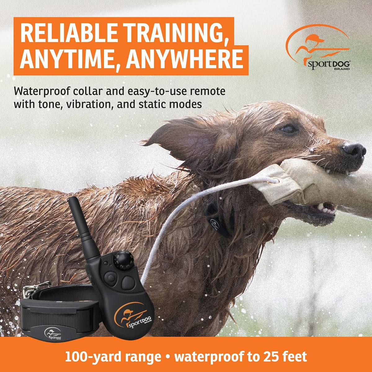sportdog yardtrainer 100 remote dog trainer, 100-yard range shown in use