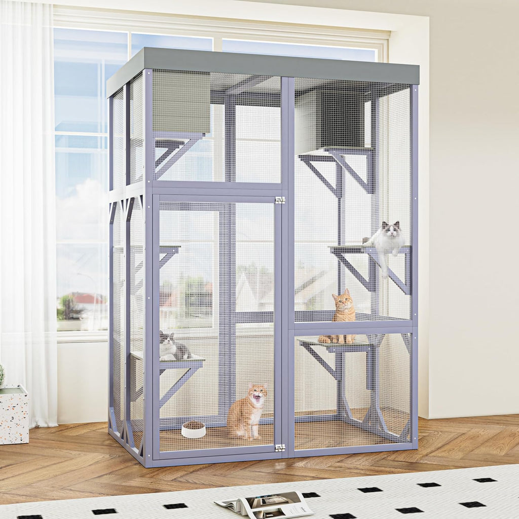 yopto outdoor cat house,70" catio outdoor cat enclosure showing dimensions