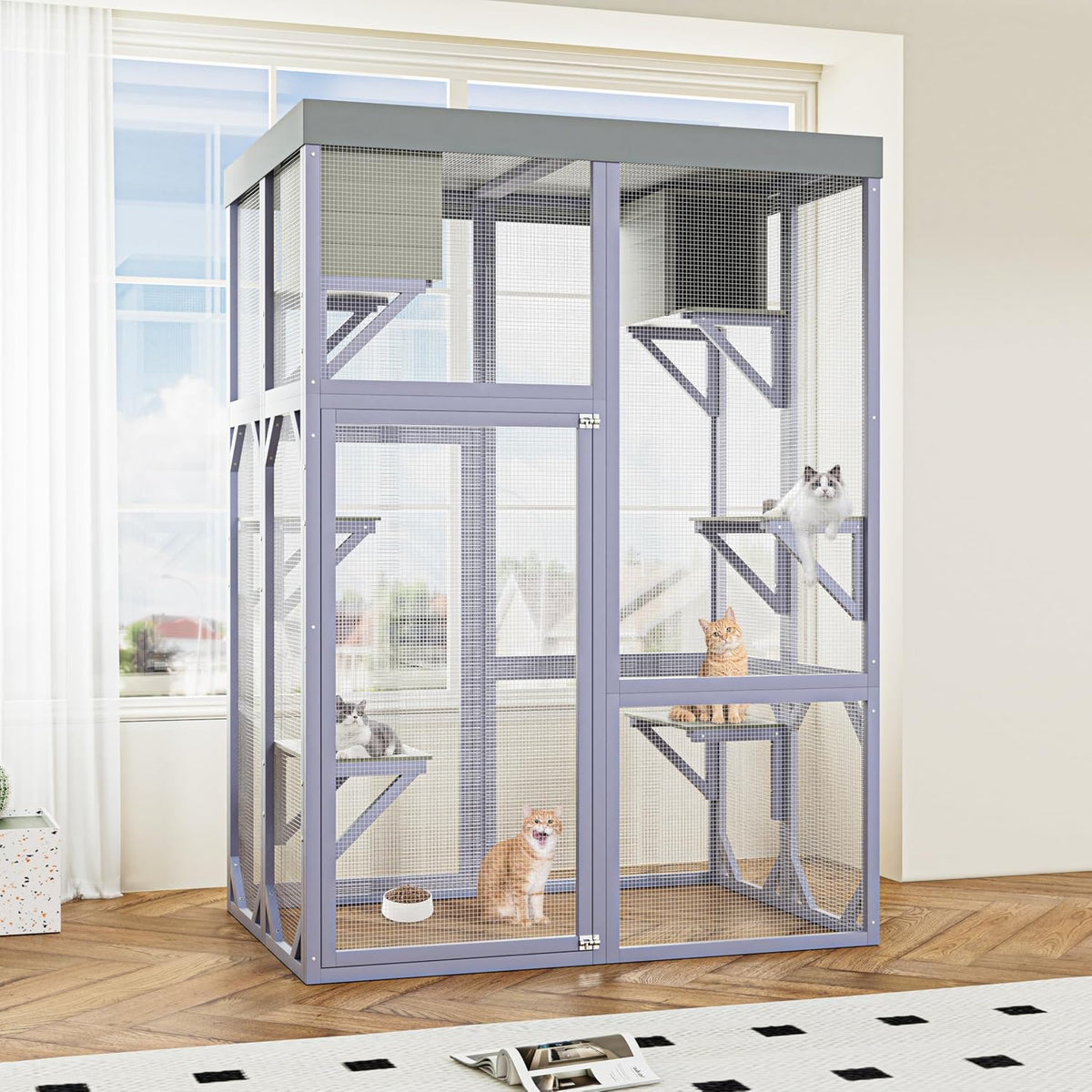 yopto outdoor cat house,70" catio outdoor cat enclosure showing dimensions