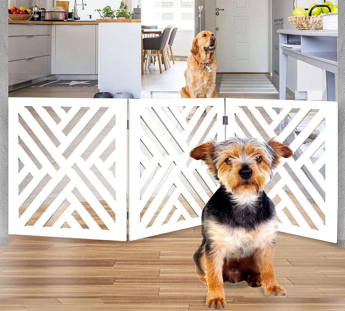 freestanding dog gate expandable decorative wooden fence for, main product view