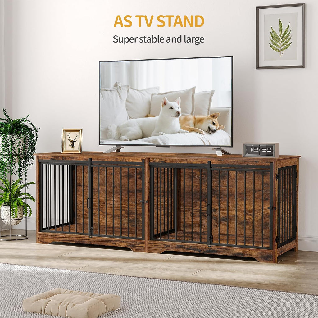 hzuaneri 77.6 in double dog crate furniture, dog on a desk or shelf