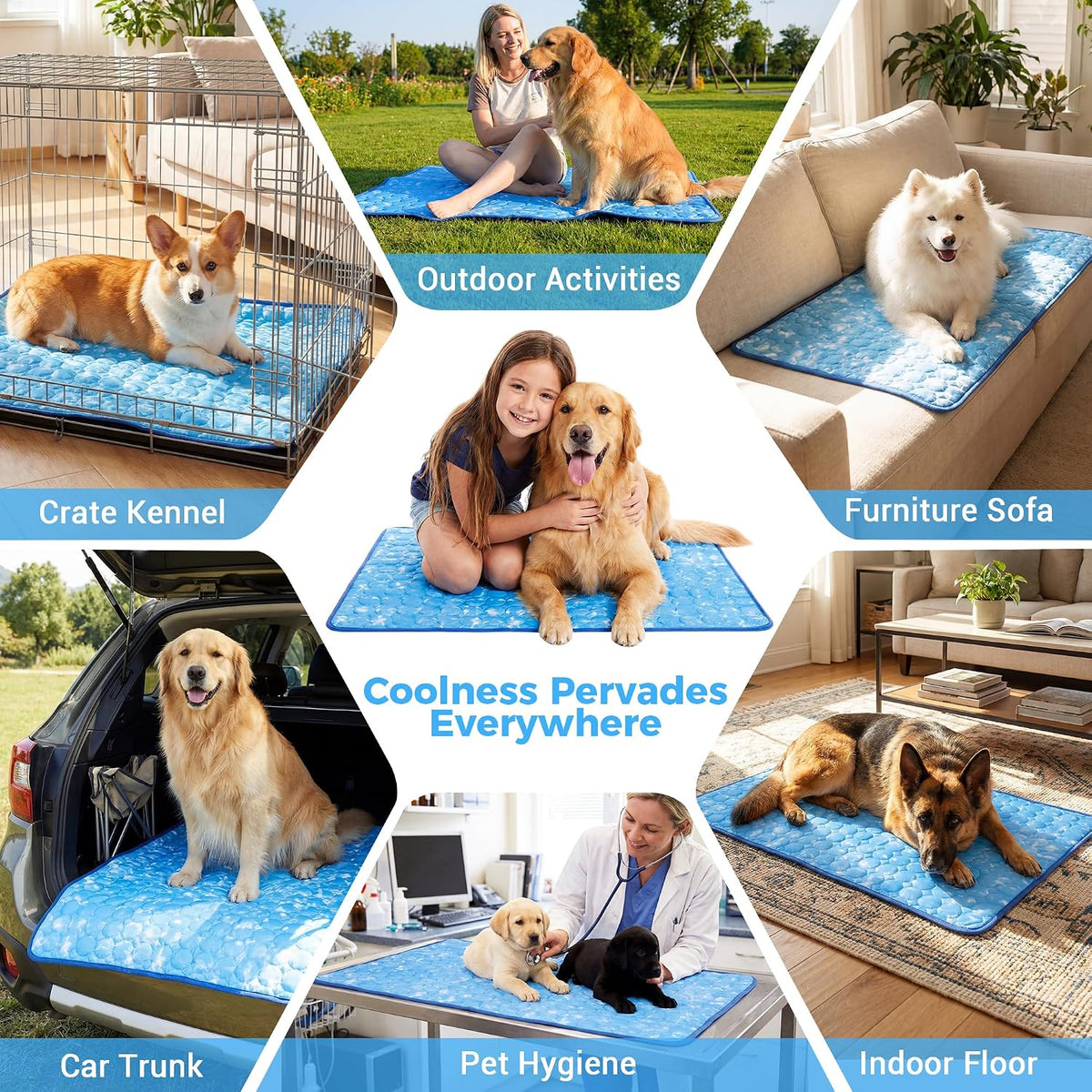 dog cooling mat, 55''x40''arc-chill cooling fiber self-cooling pad on a desk or shelf