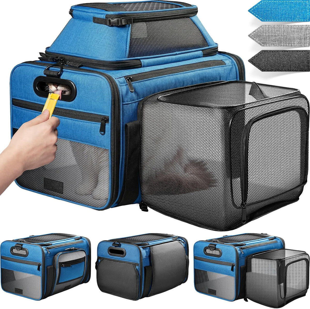 top-side expandable pet carrier, treat window,17x11x9.5 airline approved, main product view
