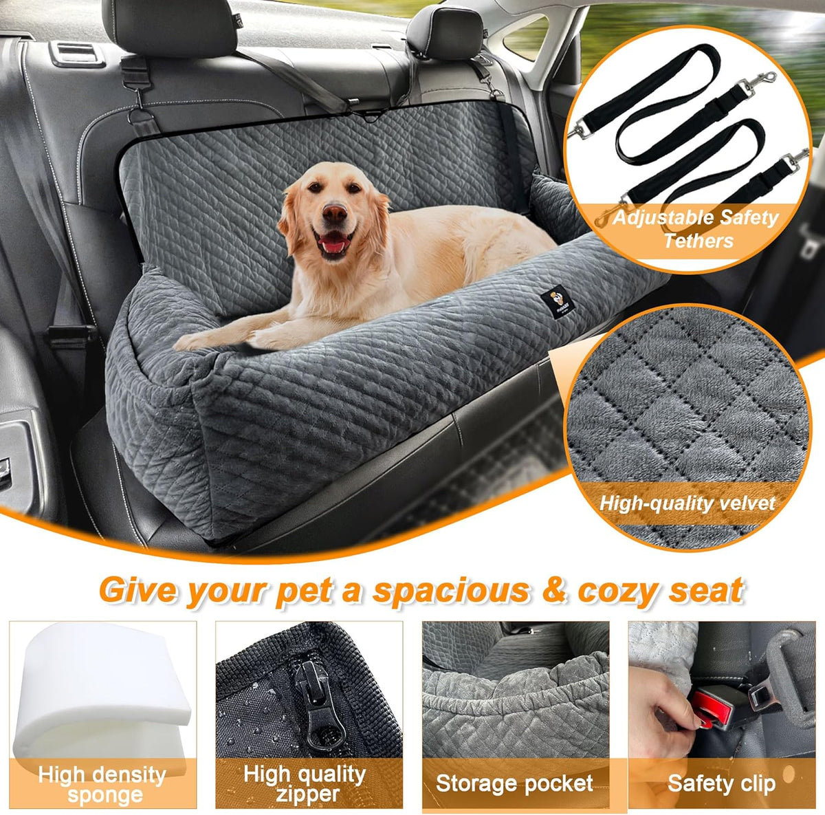 large dog car seat under 100lbs,dog car bed, close-up detail