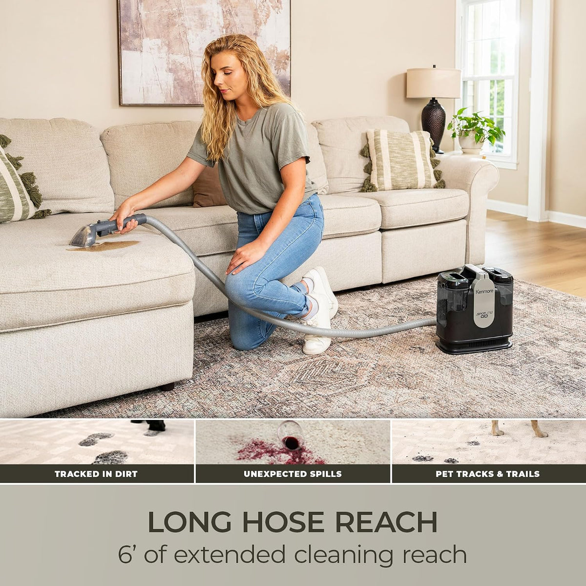 kenmore spotlite go pet portable carpet & upholstery showing dimensions