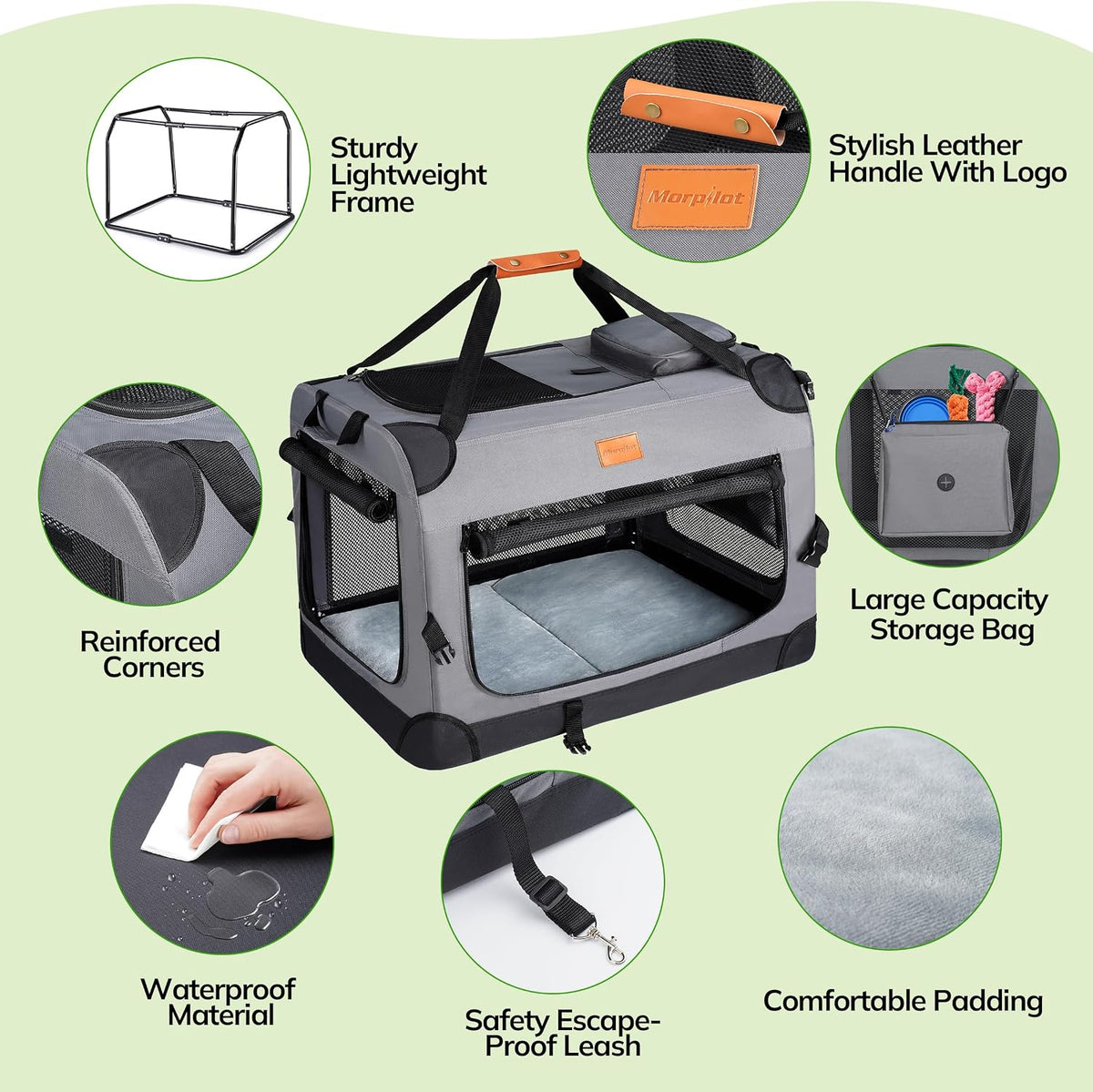 morpilot portable collapsible dog carrier shown in use