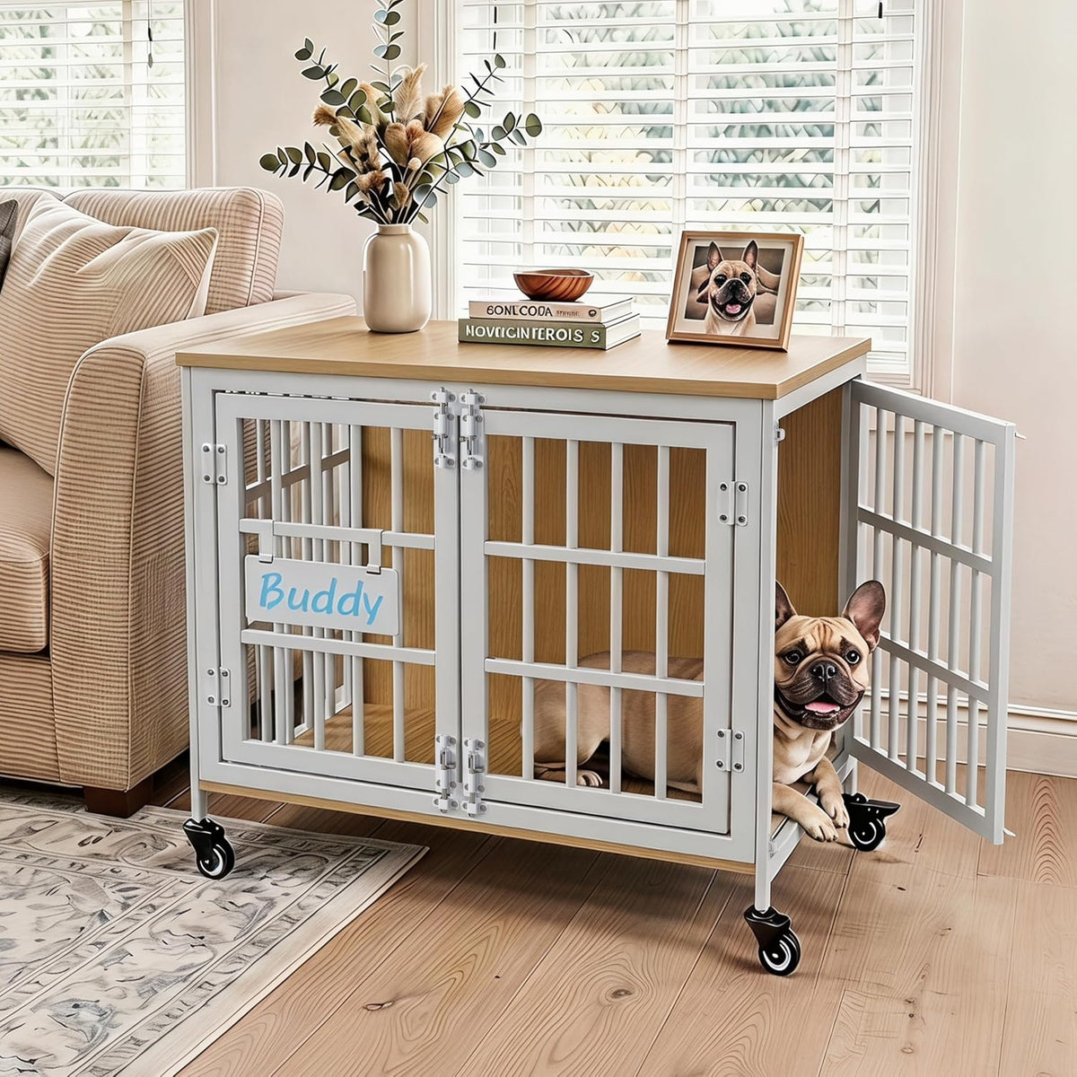easycom 27in dog crate furniture with personalized name, main product view