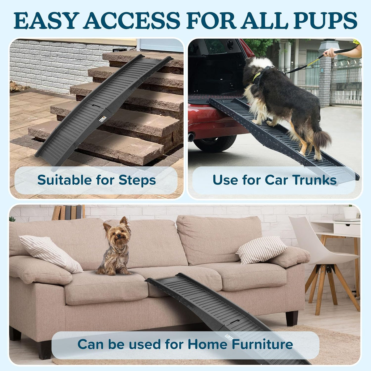 nonslip dog ramp - 60-inch tri-fold incline with, side view