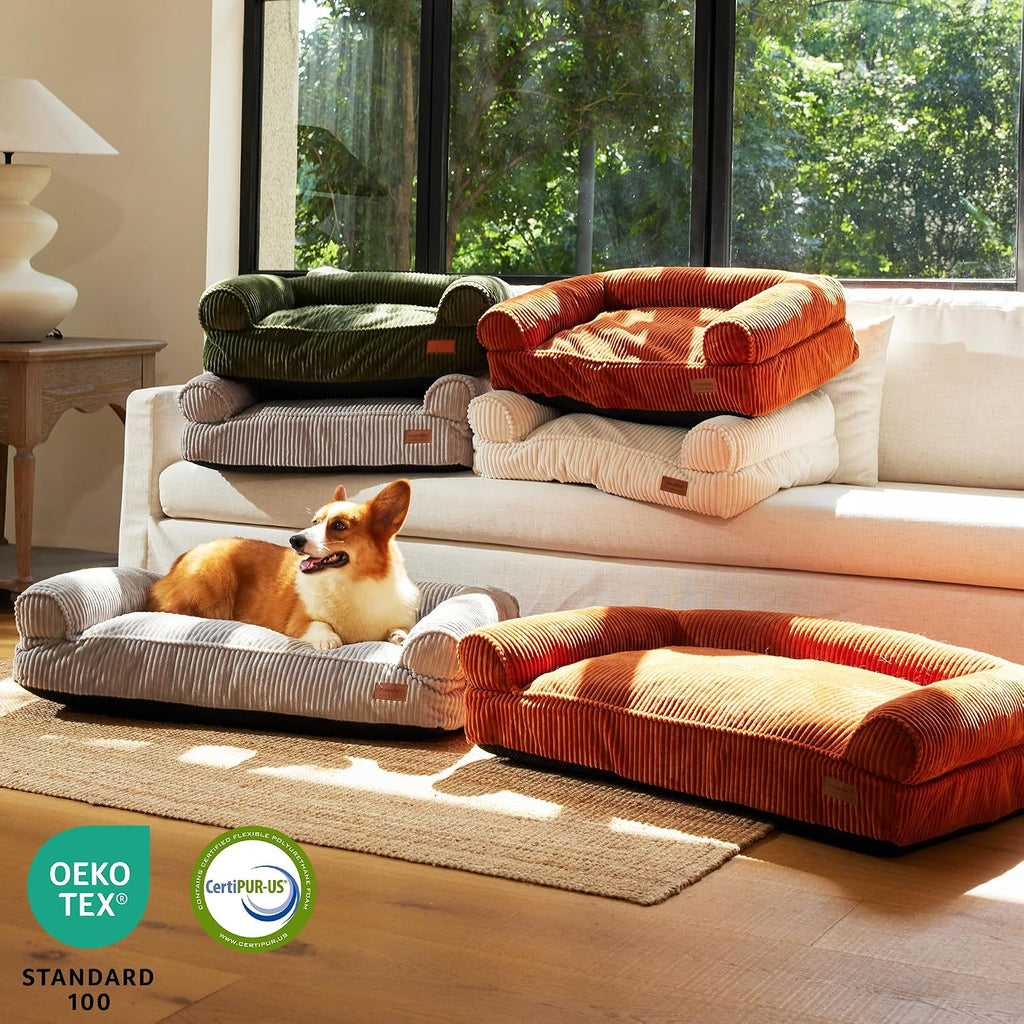 fukumaru dog couch bed, corduroy cozy cat bed on a desk or shelf