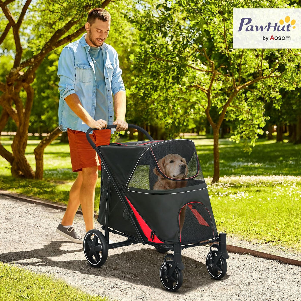 pawhut dog stroller one-click foldable pet cat stroller shown in use