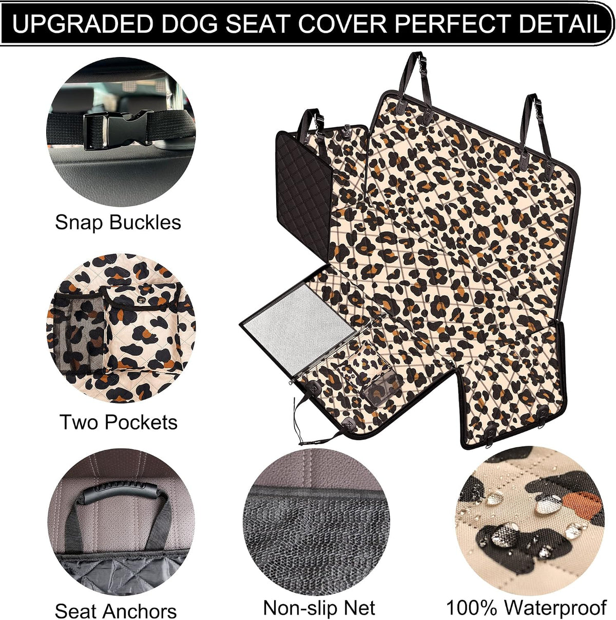 femuar dog car seat cover, waterproof nonslip pet, close-up detail