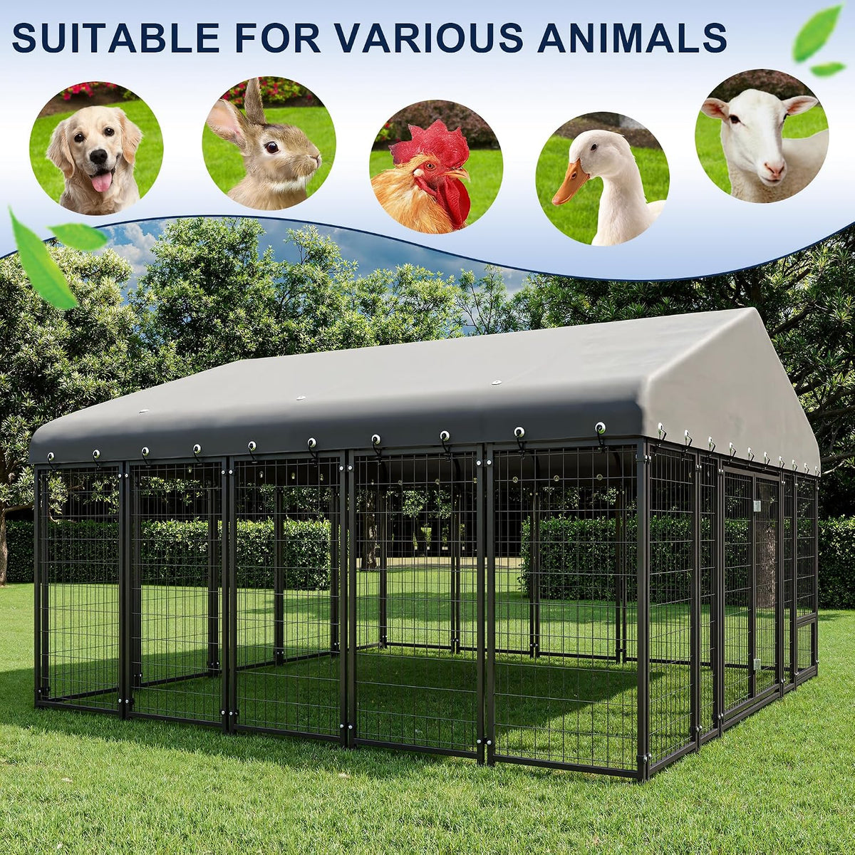 10x10ft dog kennel outside double door large dog showing dimensions