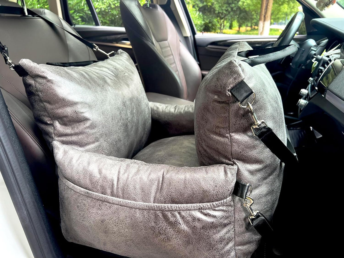 alansma portable car dog crate detachable seat belt shown in use