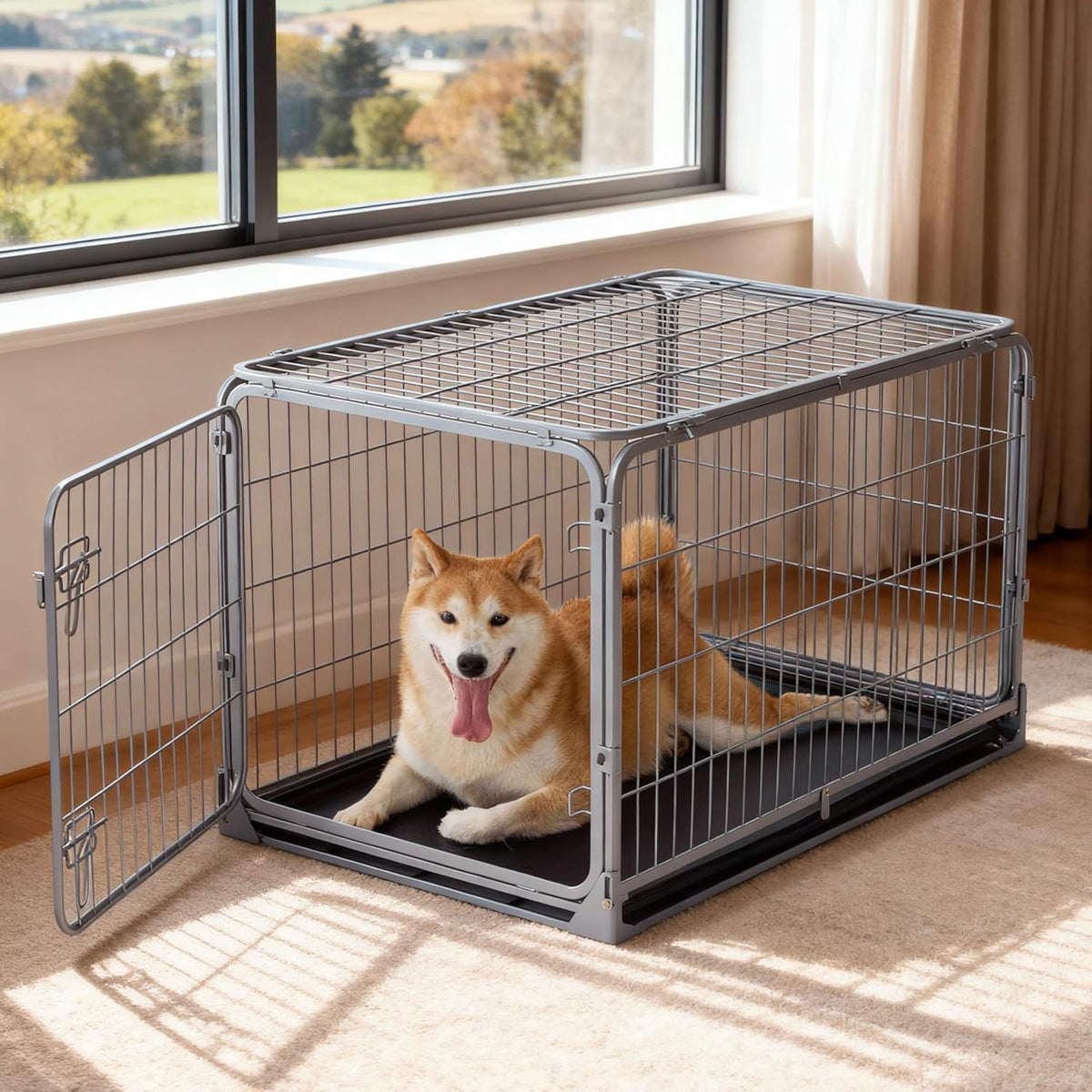 zomisia collapsible dog crate for medium dogs showing dimensions