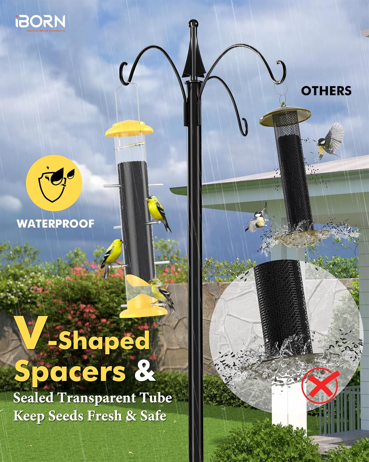 iborn finch feeders for outside,14 inch tube bird, side view