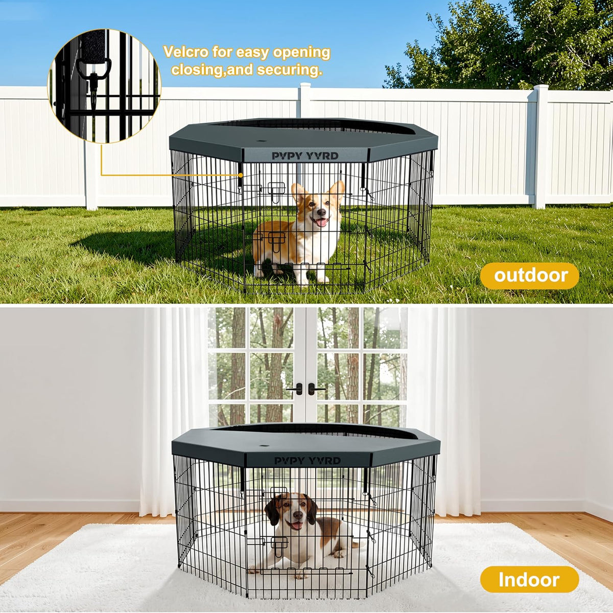 puppy playpen with top cover,dog pen foldable dog showing dimensions