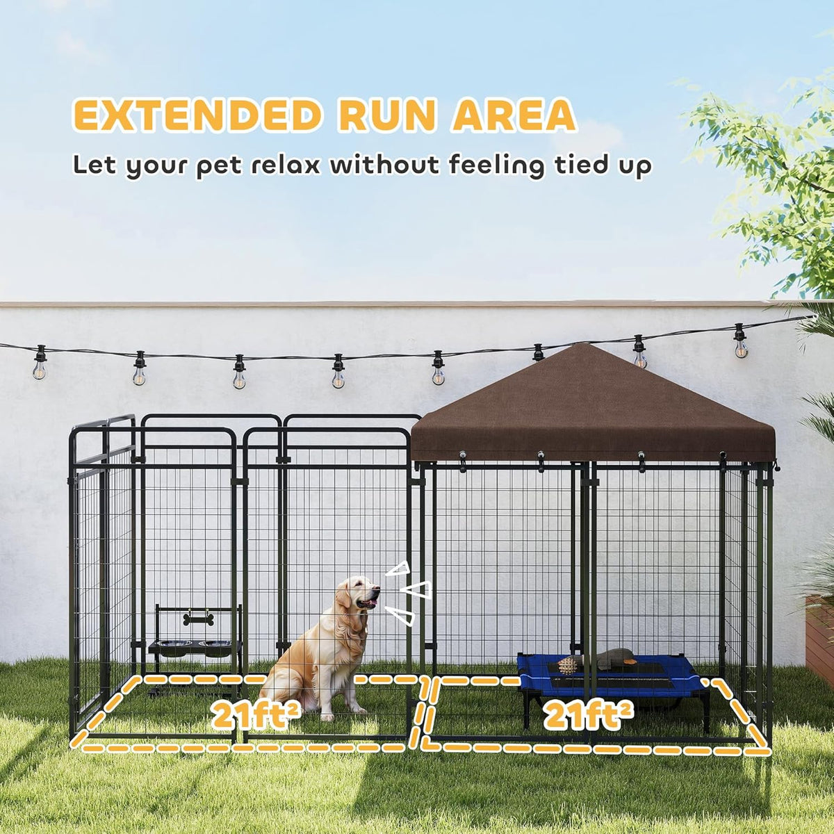 pawhut dog kennel outdoor with waterproof canopy, dog, side view