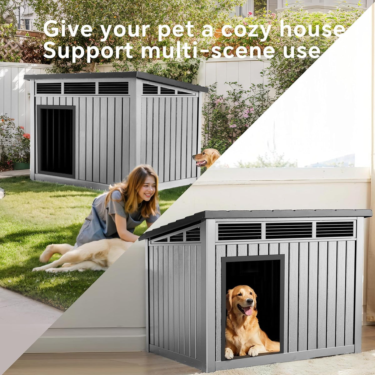 drato dog house, weatherproof resin outdoor dog house, side view