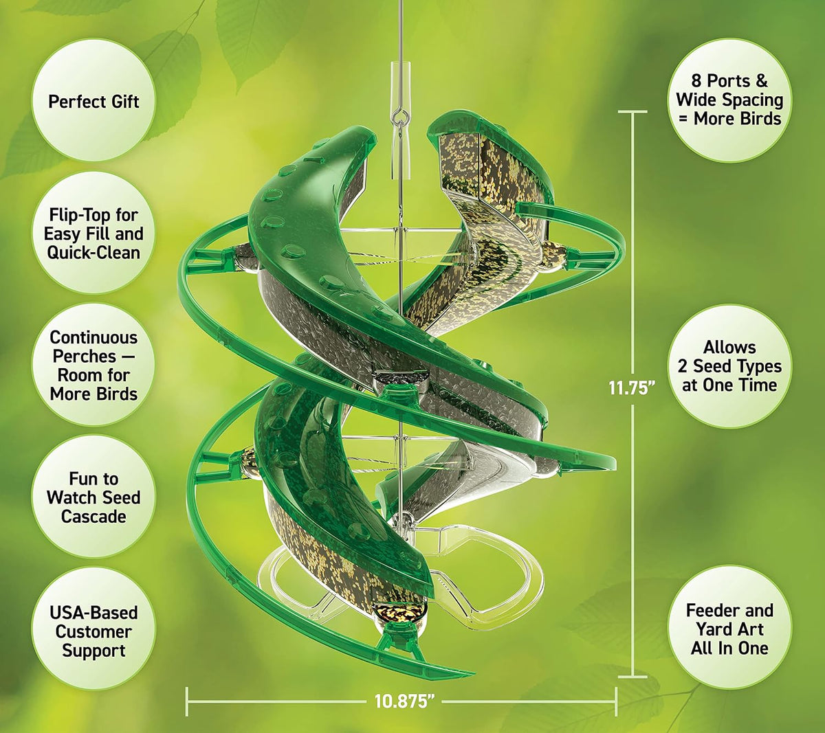 cascade® dna™ songbird seed feeder, allows 2 types, close-up detail