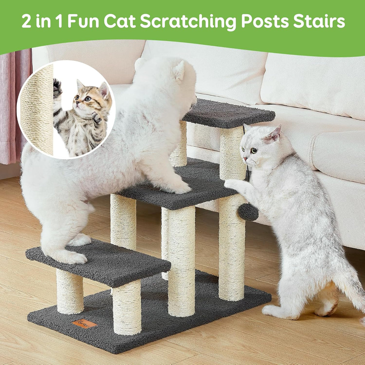 pawque dog stairs & cat scratching post pet shown in use