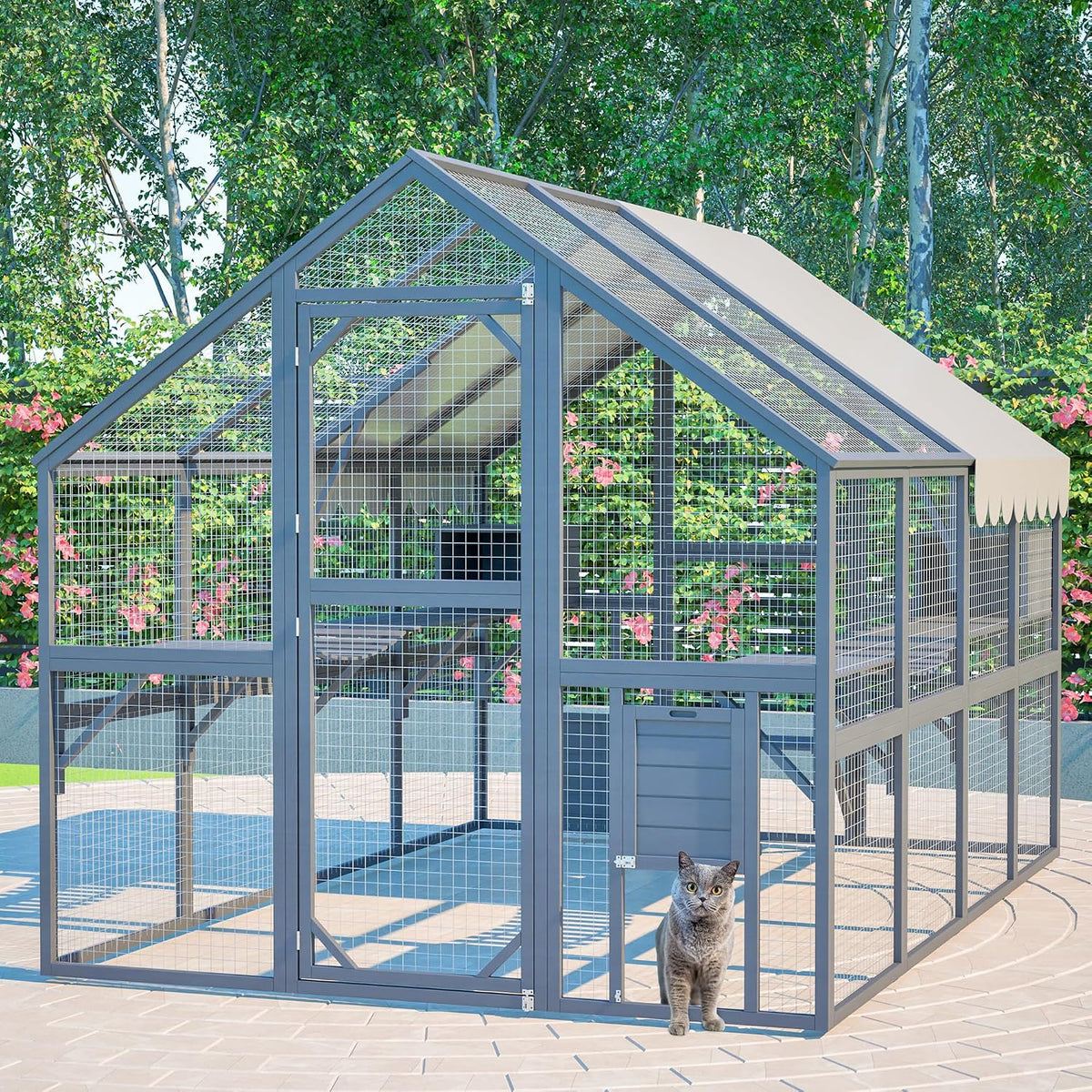 74" large wooden outdoor cat catio enclosure, 6×9ft, main product view