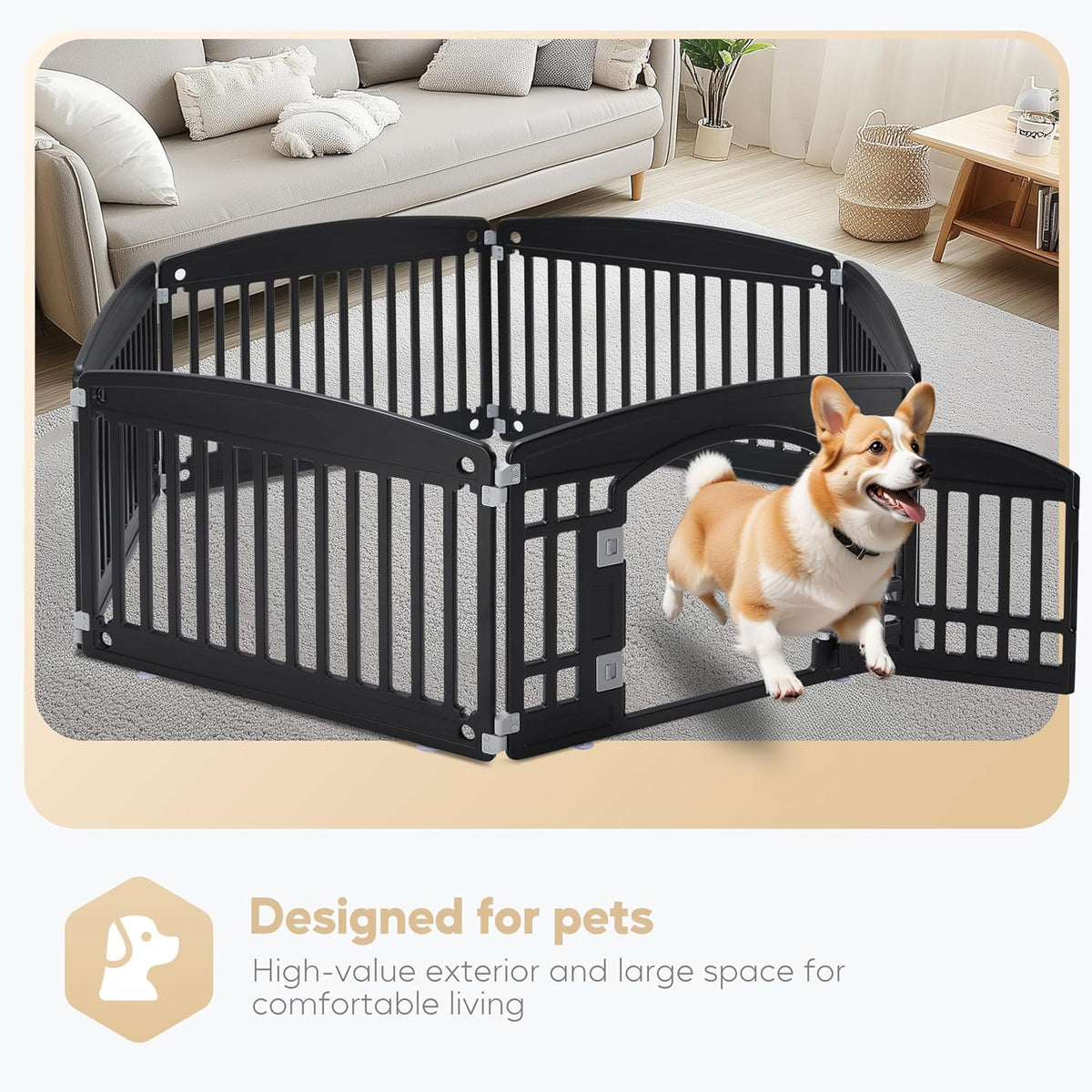 simple deluxe plastic dog playpen, 24" exercise 6-panel shown in use