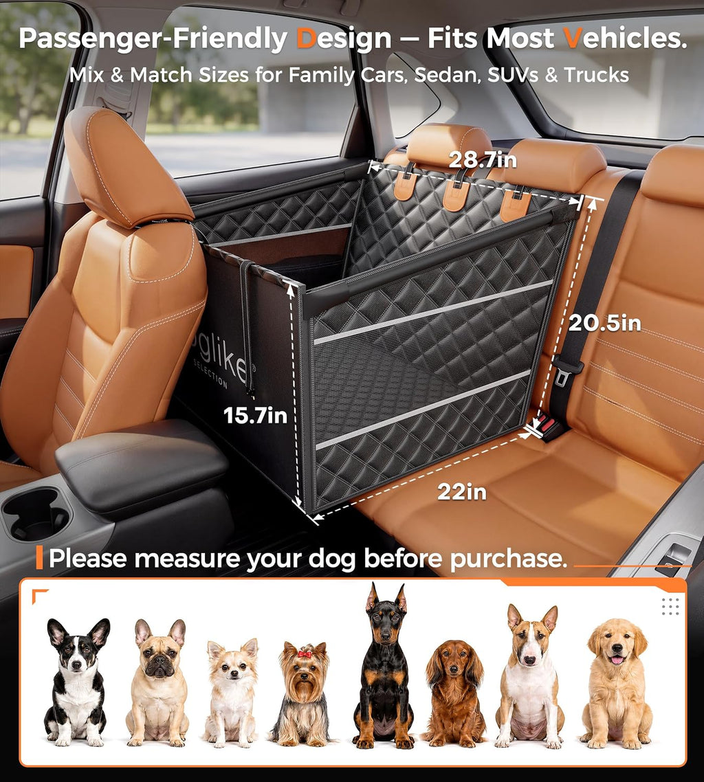 doglike heavy duty dog car seat for back showing dimensions