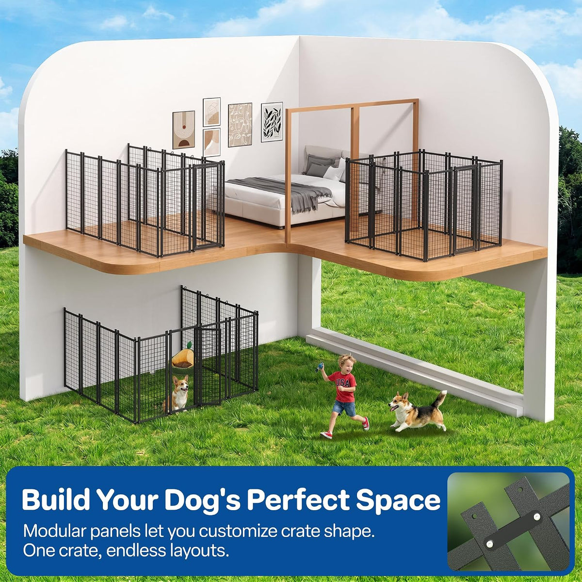 10'x10' outdoor dog kennel for 2 areas, heavy showing dimensions