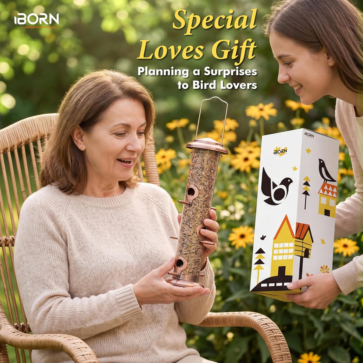 iborn bird feeders for outdoors 15" 6 ports, close-up detail