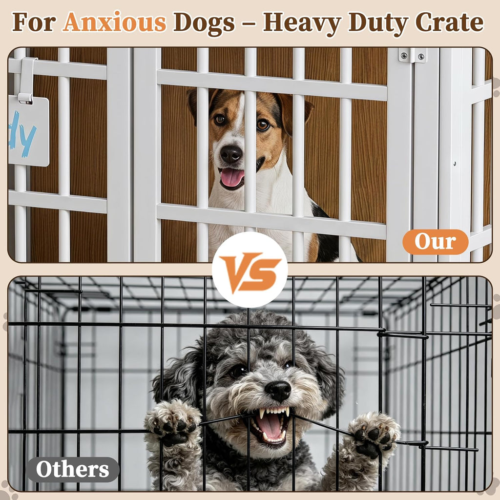 easycom 27in dog crate furniture with personalized name showing dimensions