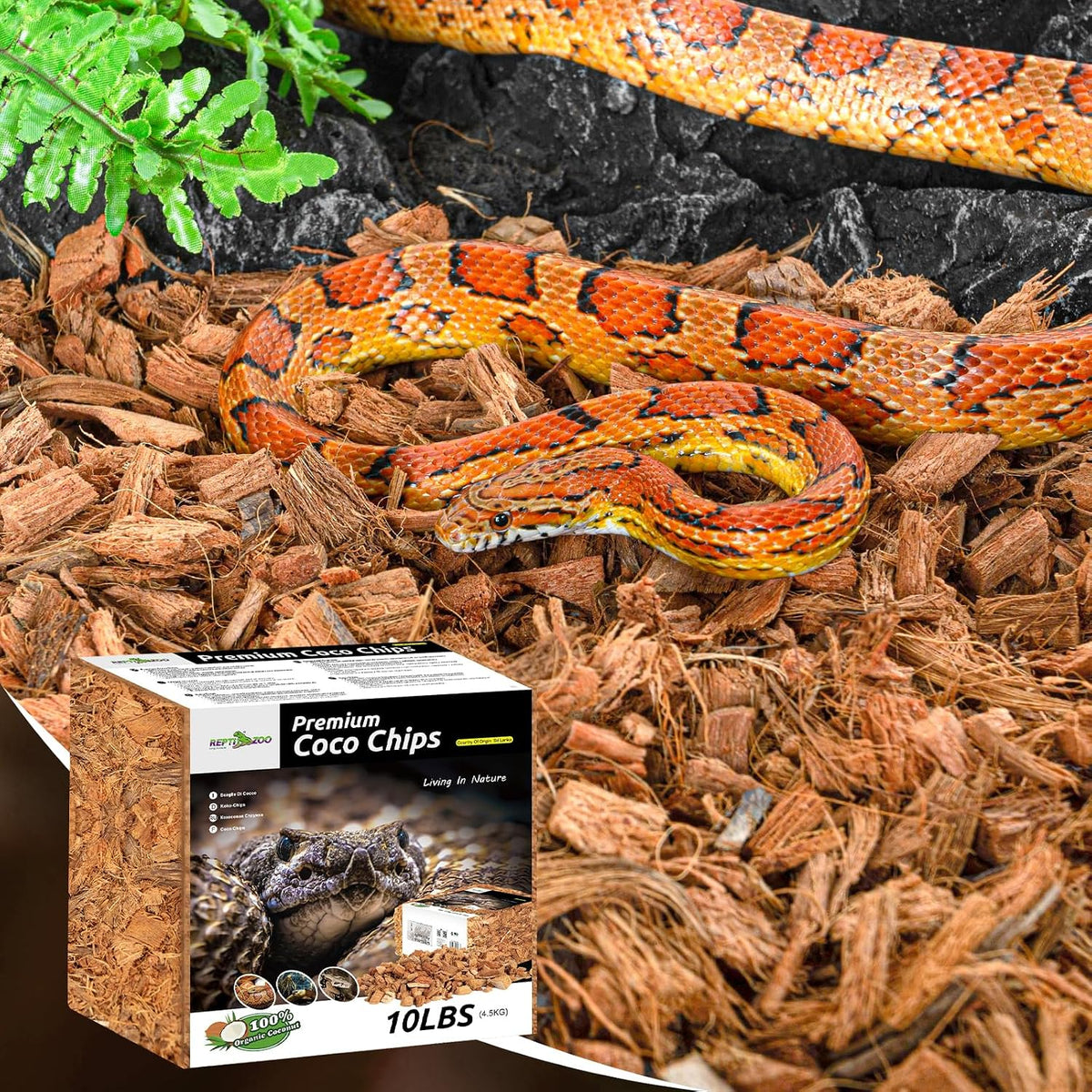 repti zoo 72 quart reptiles coconut chip substrate, front angle view
