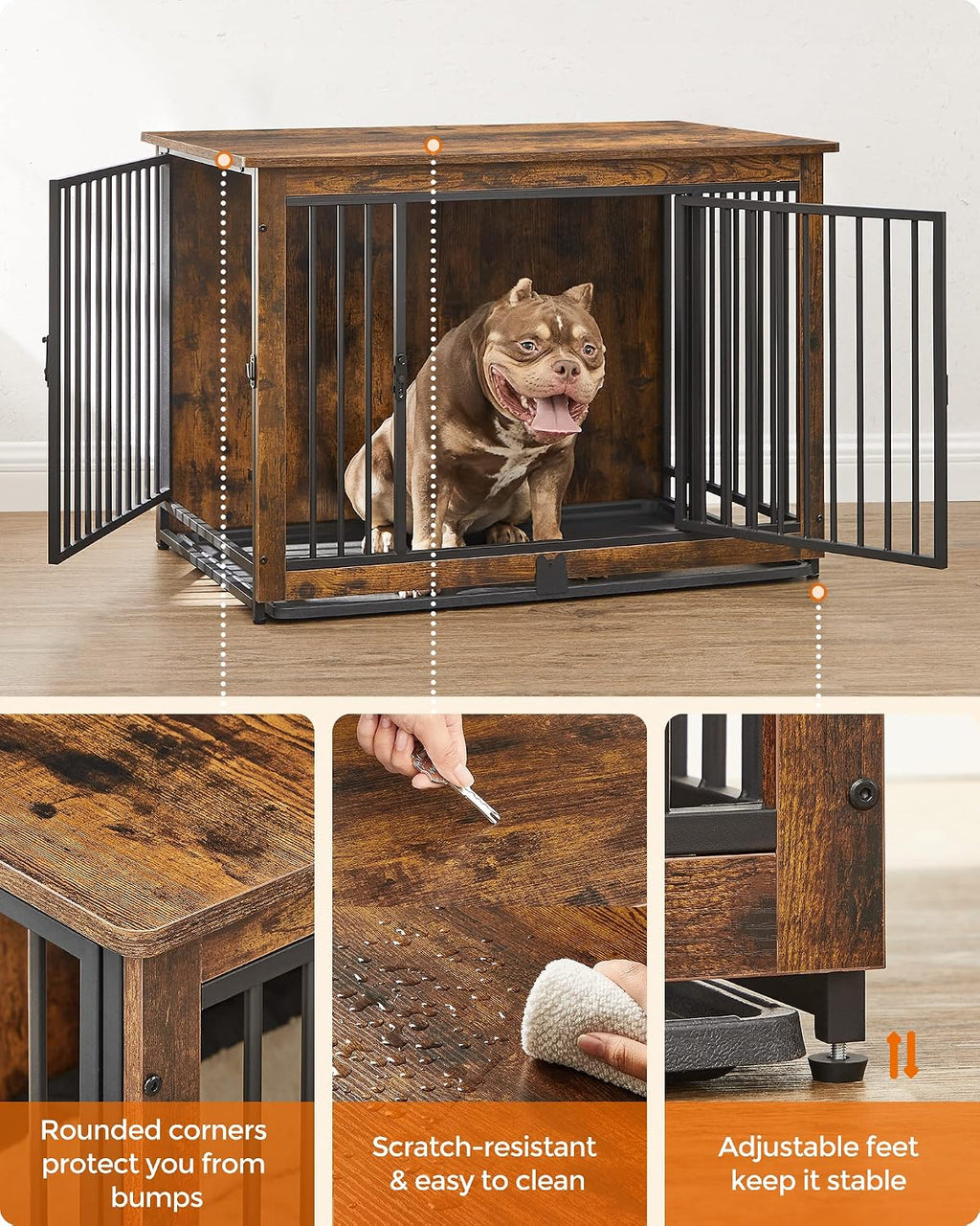 feandrea 38" dog crate furniture, heavy-duty dog kennel, view 9