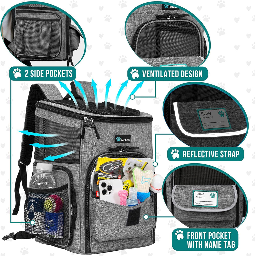 petami dog backpack carrier, airline approved 4-way entry, side view