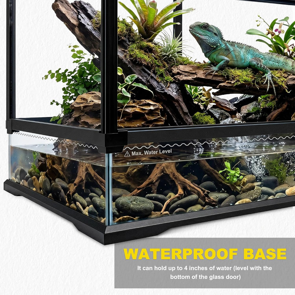 12"x12"x18" reptile terrarium, aluminum-frame glass vivarium for small, side view