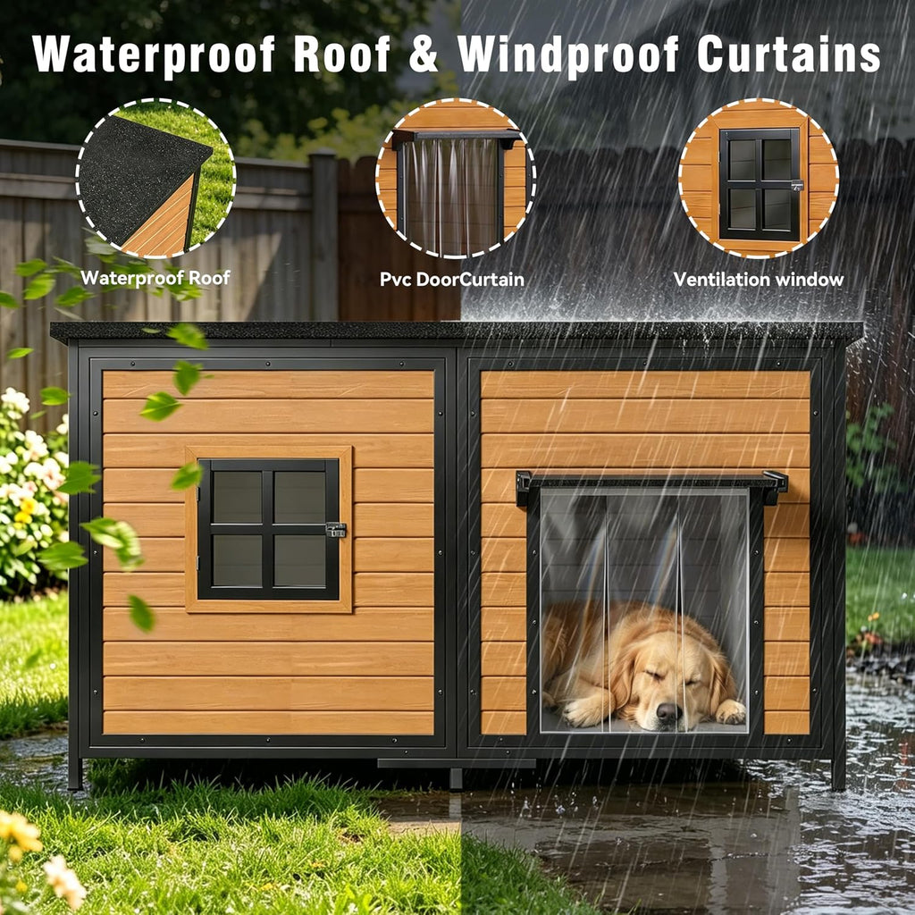 59" insulated extra large dog house, brown, close-up detail