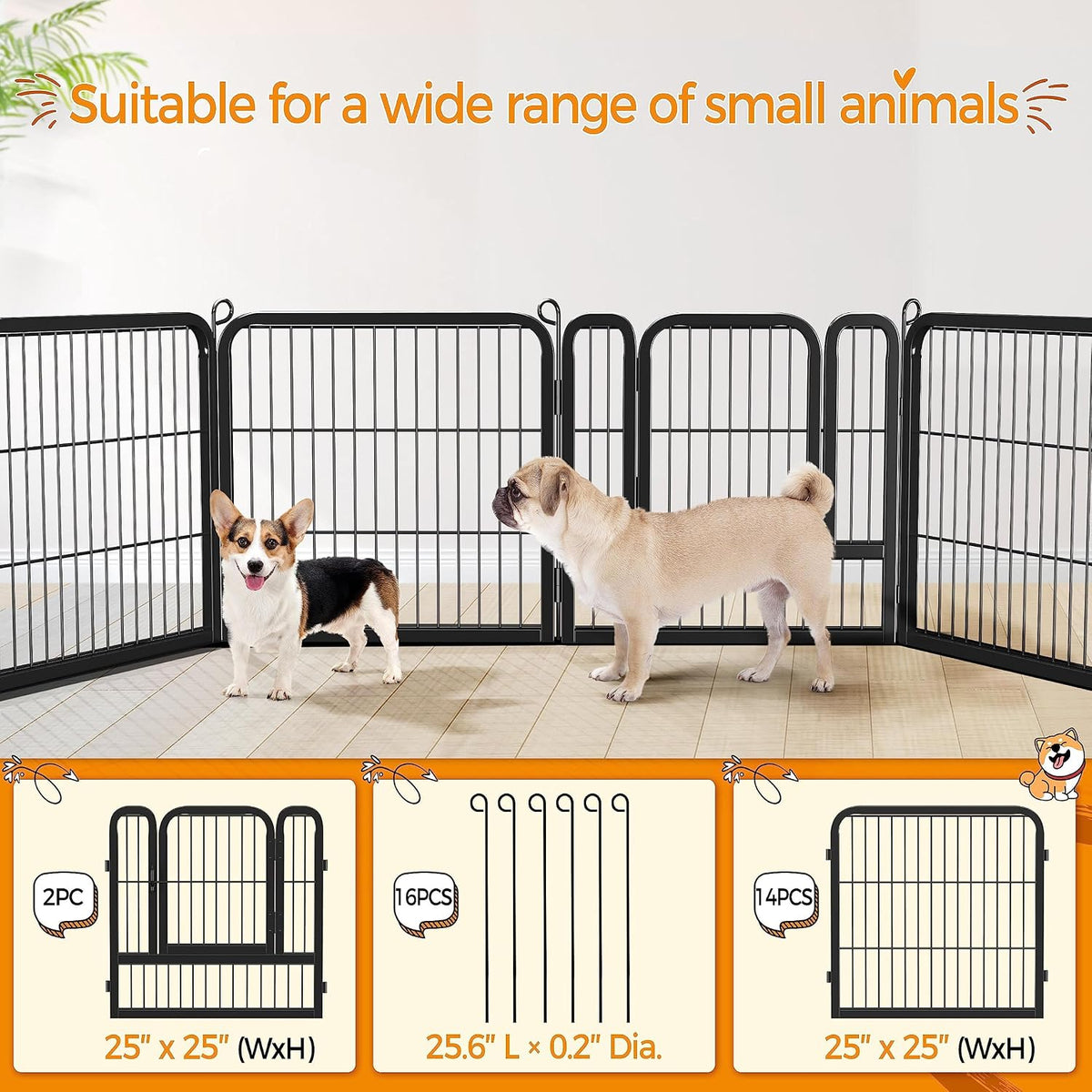 topeakmart dog playpen indoor 24 inch 16 panels showing dimensions