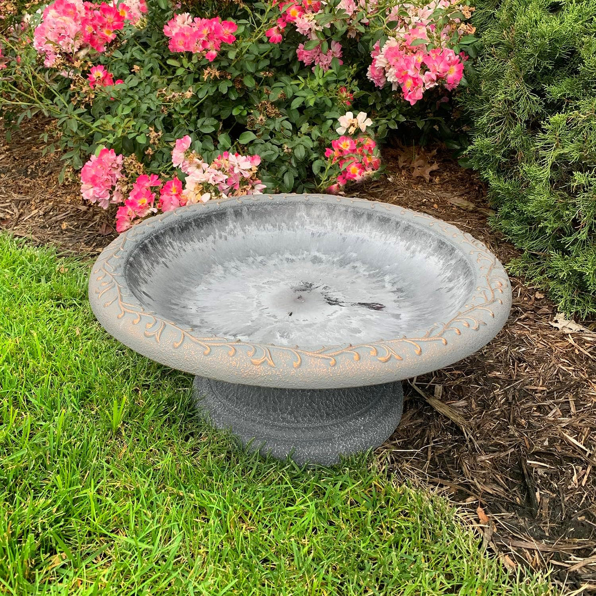 fiber clay birdbath, low-profile base, dove gray, 19", main product view