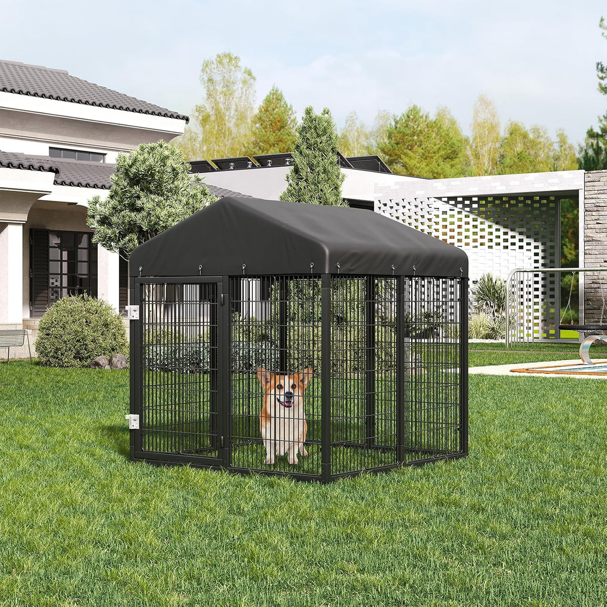 petony 4.2x4x4.5ft large outdoor dog enclosure, heavy duty, close-up detail