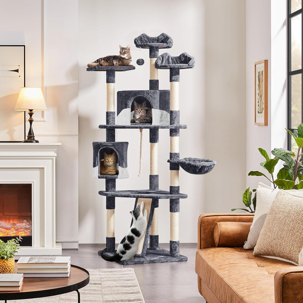 yaheetech 79in multi-level tall cat tree for multiple shown in use