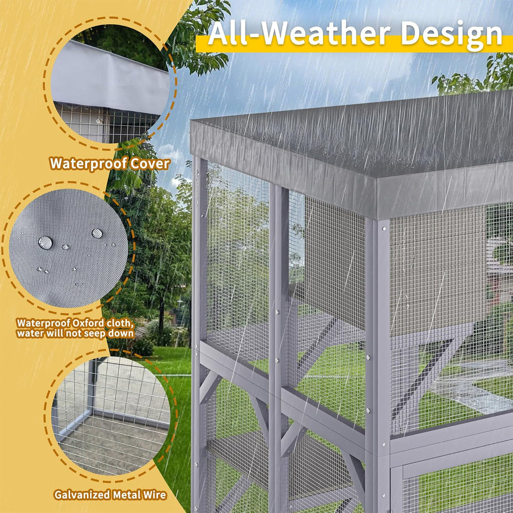 yopto outdoor cat house,70" catio outdoor cat enclosure, front angle view