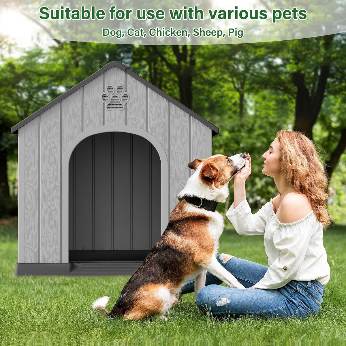 bifanuo large dog house for outdoor & indoor showing dimensions