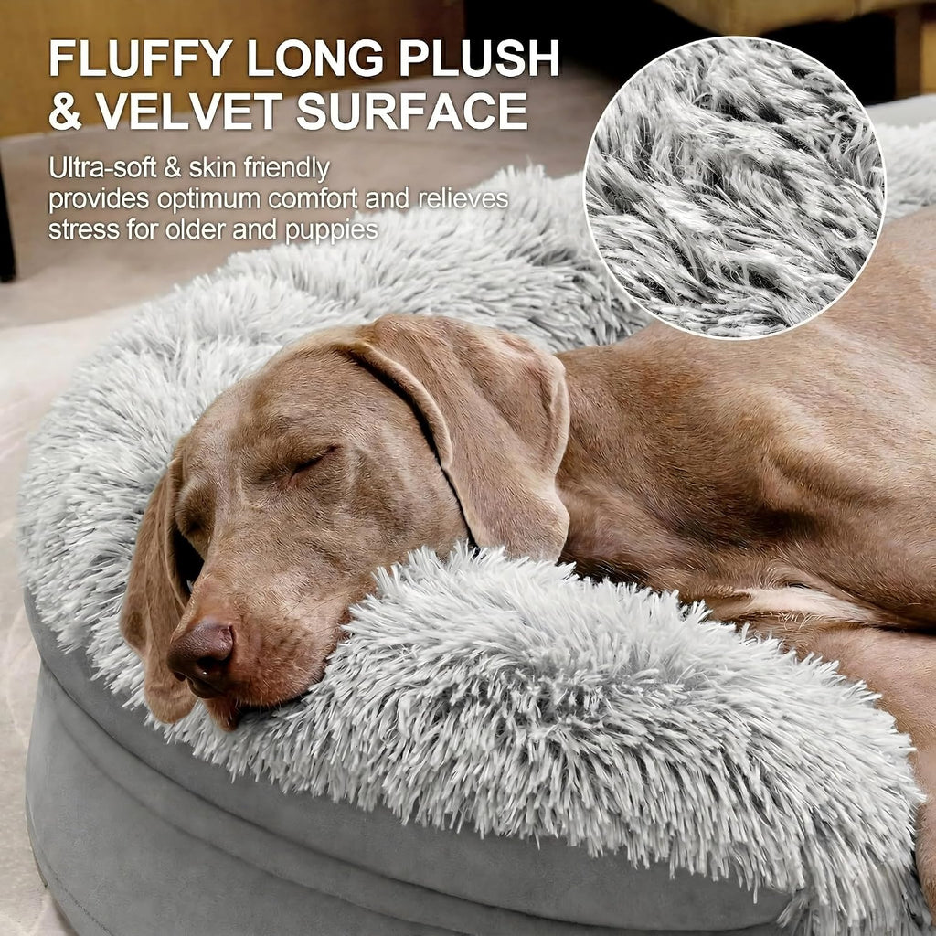 iweepet fluffy calming orthopedic dog beds large sized, close-up detail