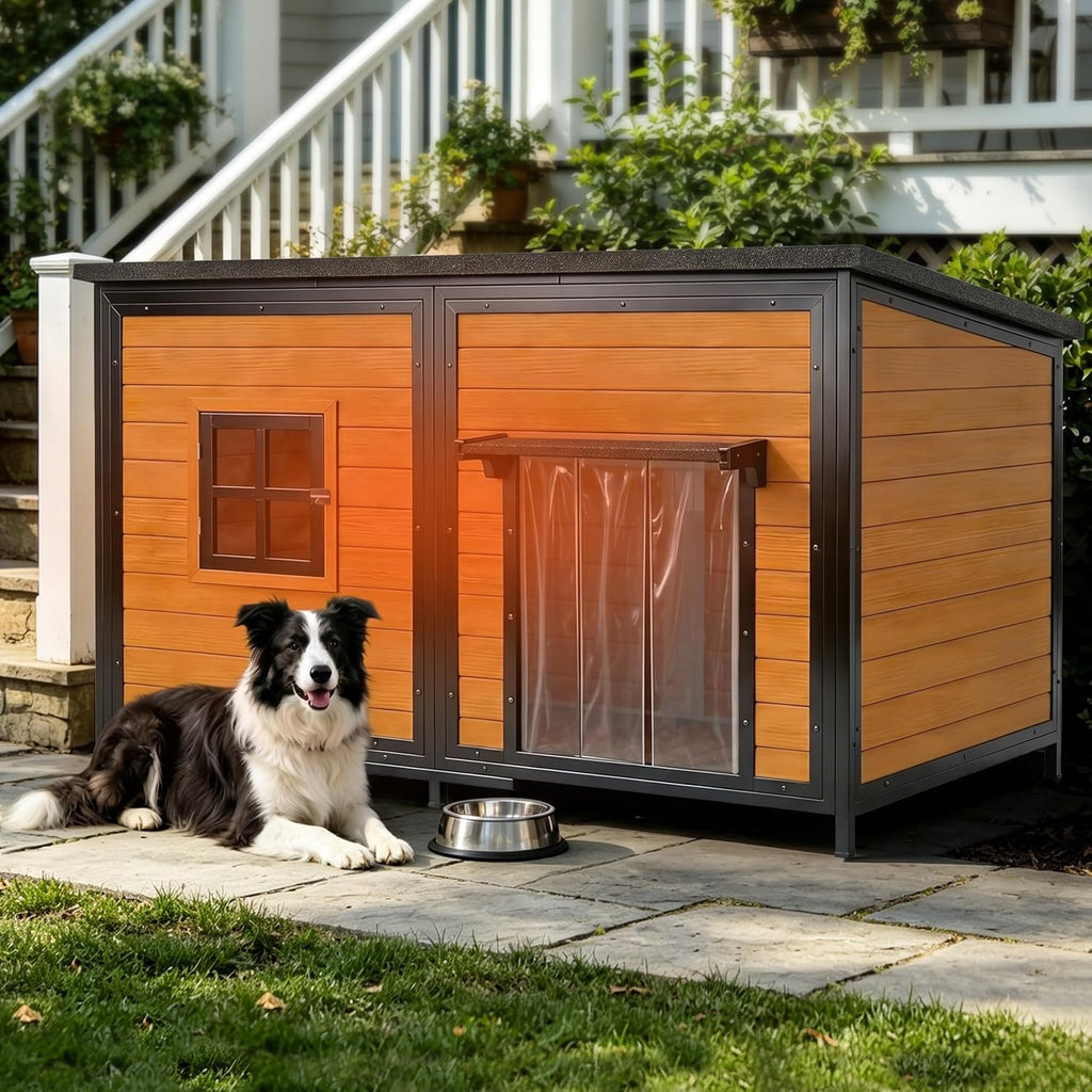 59" insulated extra large dog house, brown, main product view