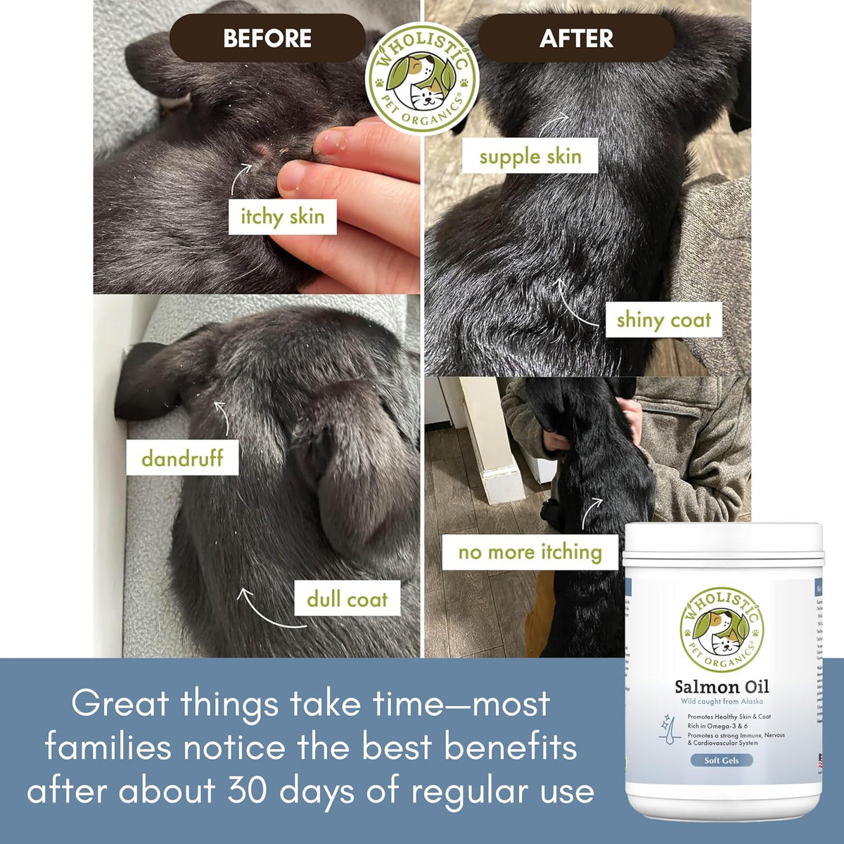 wild alaskan salmon oil for dogs and cats, side view