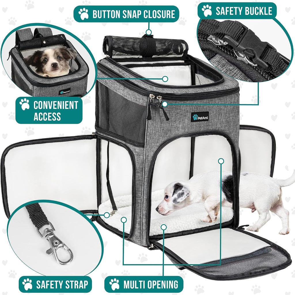petami dog backpack carrier, airline approved 4-way entry, close-up detail