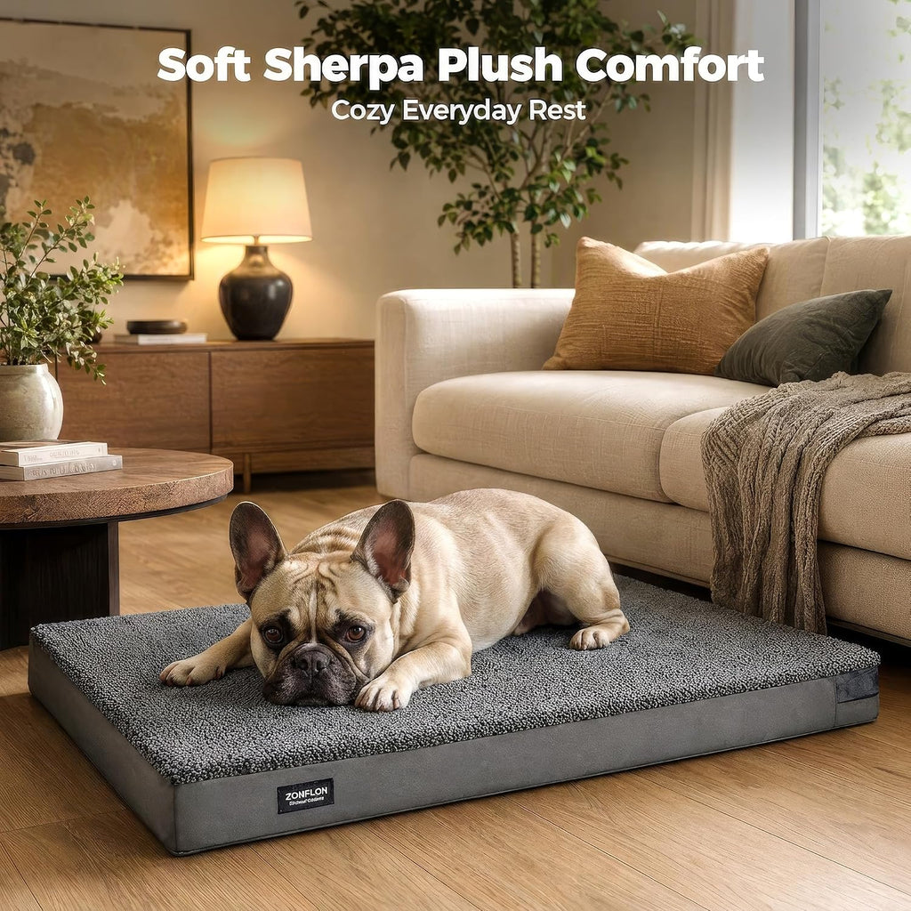 orthopedic dog bed crate pad with waterproof liner, side view
